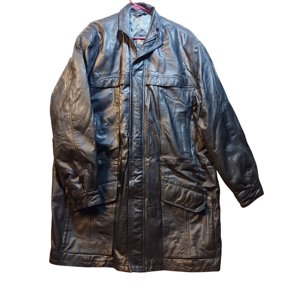 Vintage IRVINE PARK Mens Black Leather Jacket Parka Coat‎ HM READ Measurements